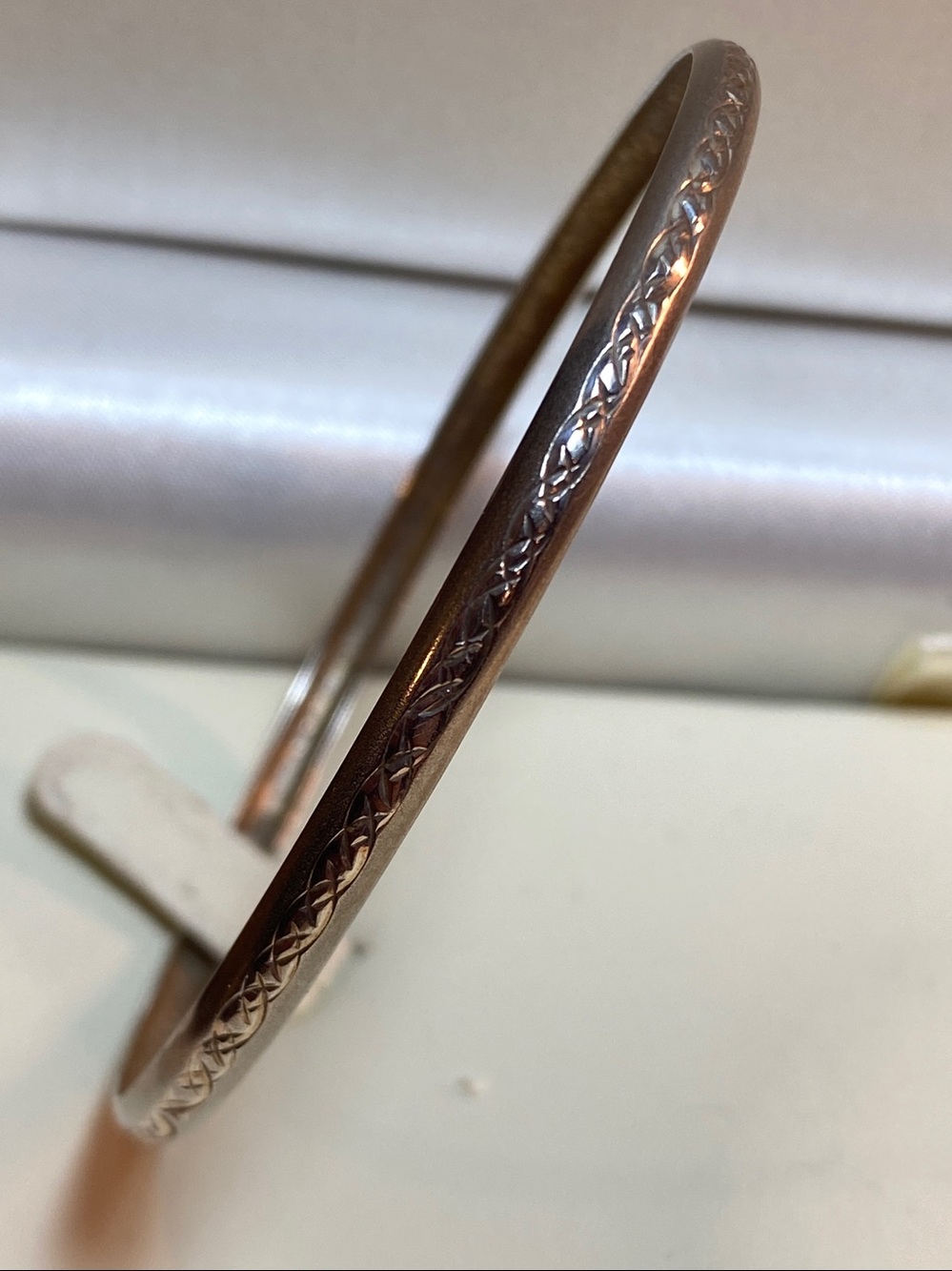 Vintage Sterling Silver Etched Bangle Bracelet Slim Stackable Tested Silver